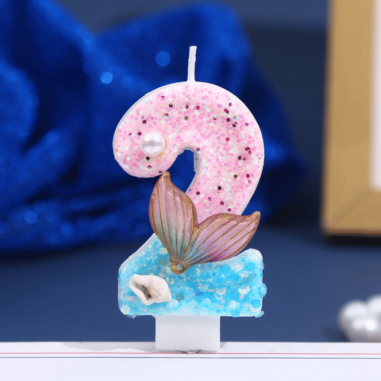 Bougie chiffre queue de sirène anniversaire (5)