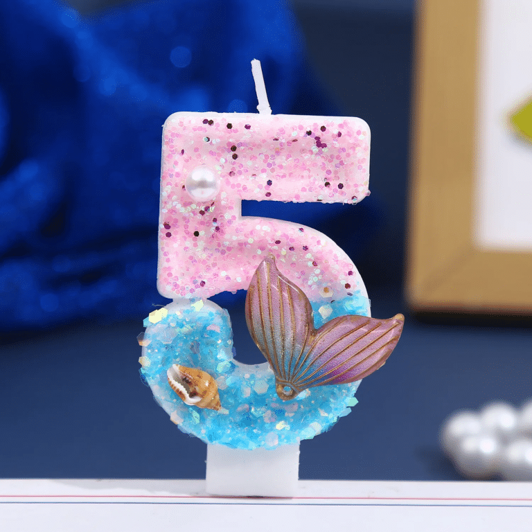 Bougie chiffre queue de sirène anniversaire (8)