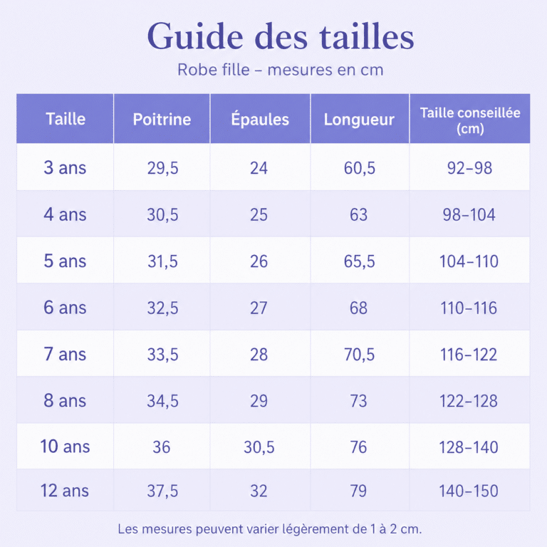 mesures Robe sirène tutu fille