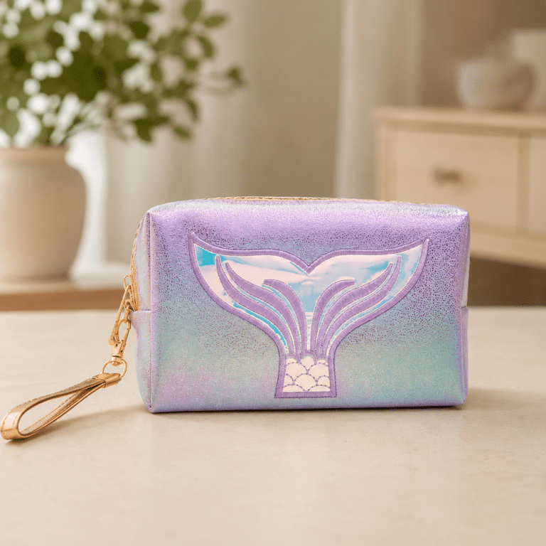 trousse maquillage queue de sirène violet irrisé